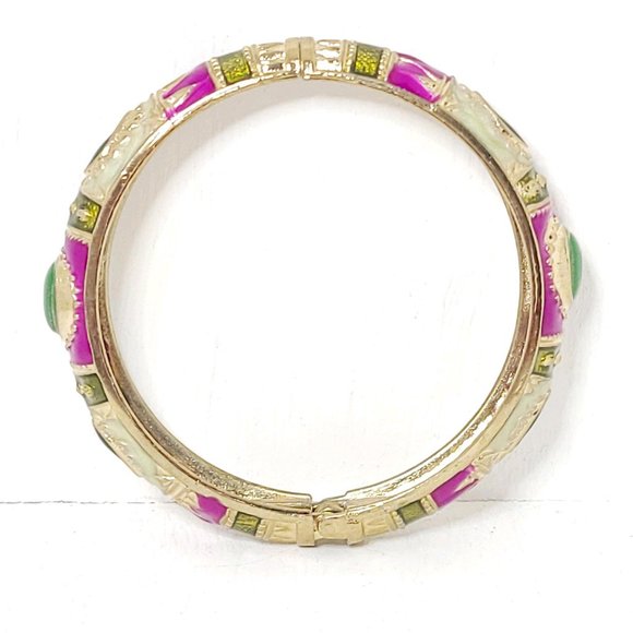 Gold Tone Enamel Hinge Bracelet, Colorful, Unique, Bohemian, EUC - Picture 6 of 6